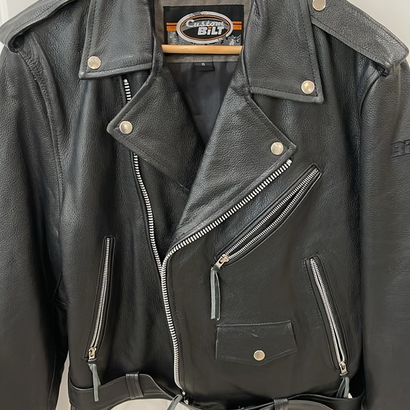 CUSTOM BILT BLACK LEATHER MOTORCYCLE MOTORS BIKER JACKET - SIZE SMALL - Picture 14 of 17